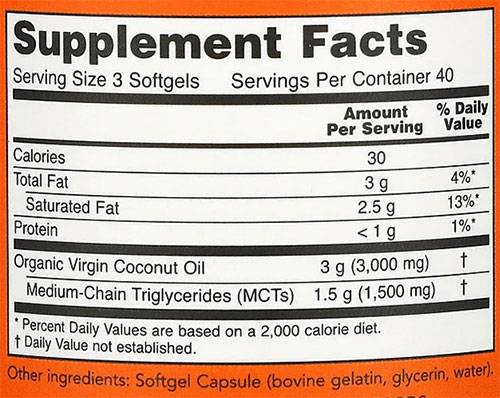 NOW Virgin Coconut Oil Supplement Facts