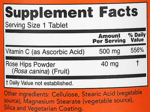 NOW Vitamin C-500 Tabs Supplement Facts