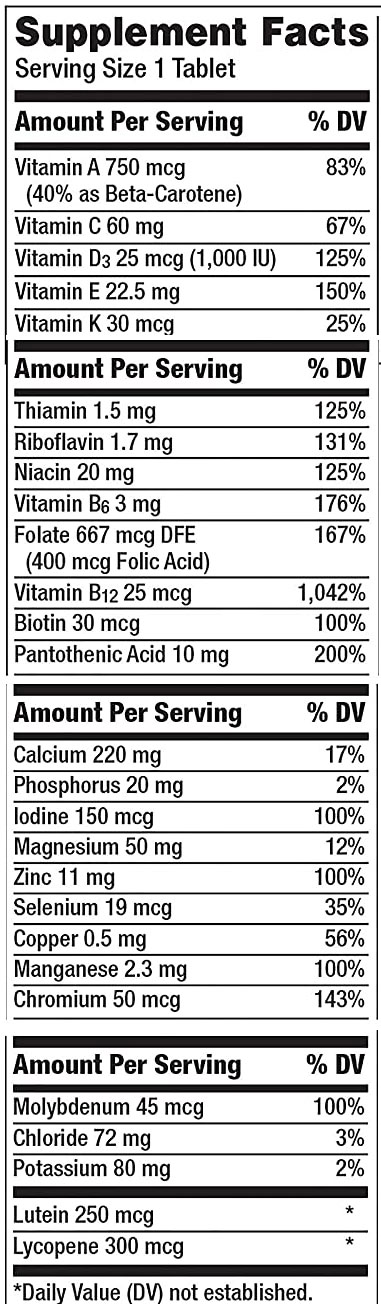 Centrum Silver Adults Supplement Facts