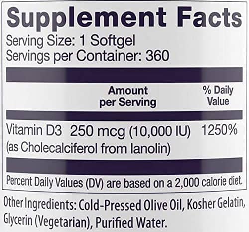 Healthy Origins Vitamin D3 Supplement Facts