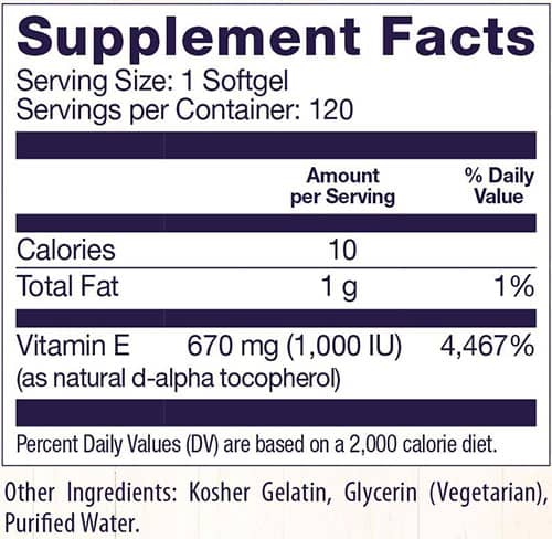Healthy Origins Vitamin E Supplement Facts