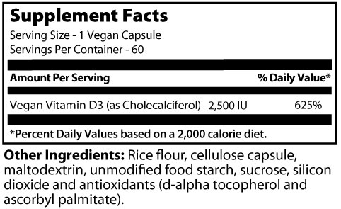 MRM Vegan Vitamin D3 Supplement Facts