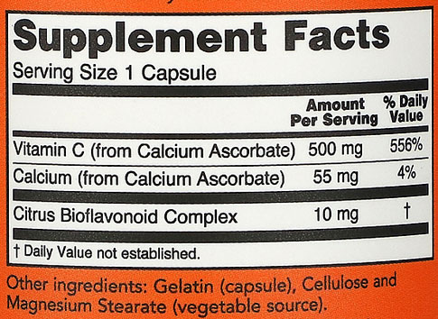 NOW Vitamin C-500 Calcium Ascorbate Supplement Facts