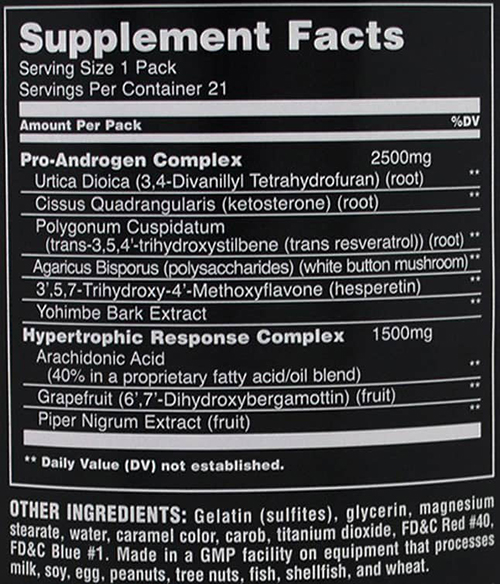 Universal Nutrition Animal Test Supplement Facts
