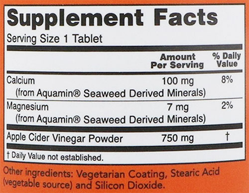 NOW Apple Cider Vinegar Supplement Facts