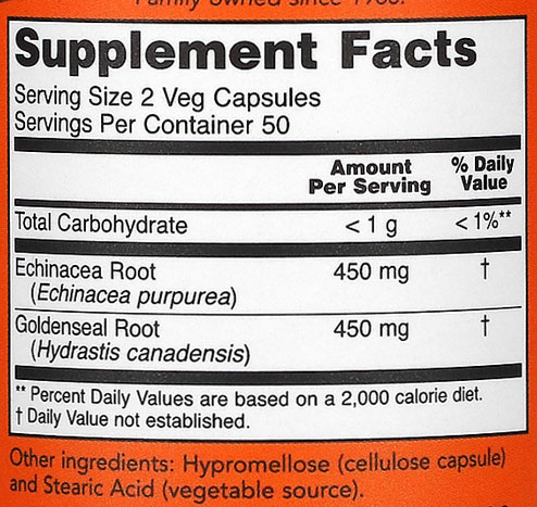 NOW Echinacea & Goldenseal Supplement Facts