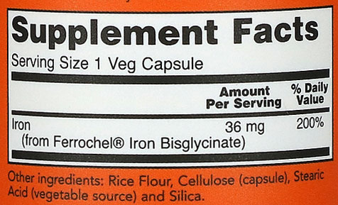 NOW Iron Supplement Facts