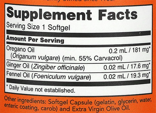 NOW Oregano Oil Supplement Facts