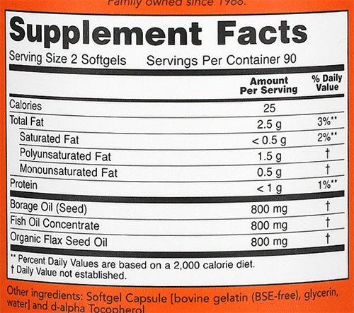 NOW Super Omega 369 Supplement Facts