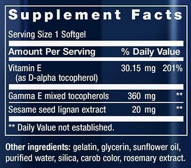 Life Extension Gamma E Supplement Facts