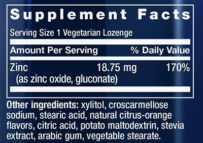 Life Extension Zinc Lozenges Supplement Facts