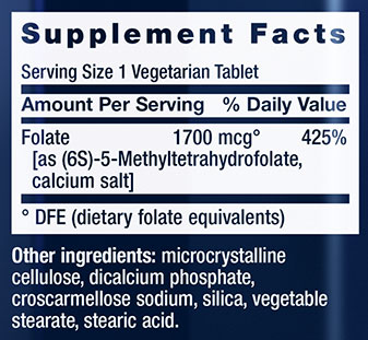 Life Extension Optimized Folate Supplement Facts