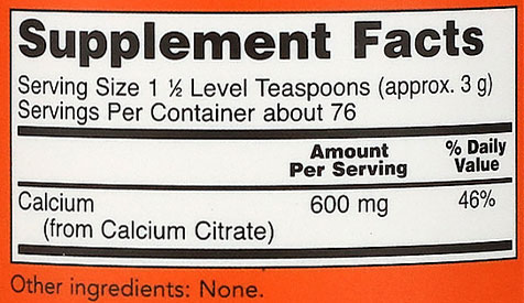 NOW Calcium Citrate Powder Supplement Facts