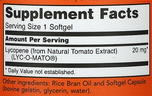 NOW Lycopene Supplement Facts