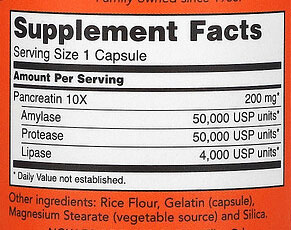 NOW Pancreatin Supplement Facts