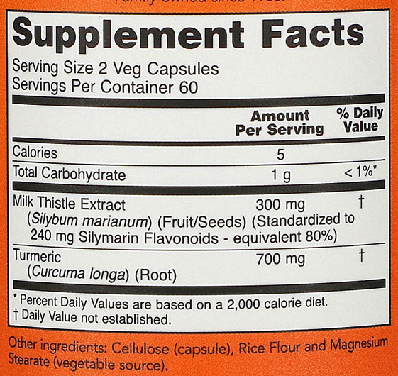 NOW Silymarin Milk Thistle Supplement Facts