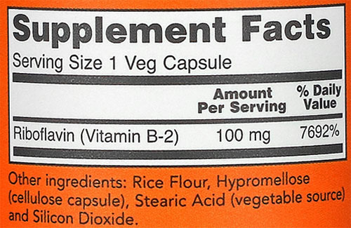 NOW Vitamin B2 Supplement Facts