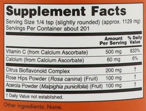 NOW Vitamin C Powder Supplement Facts