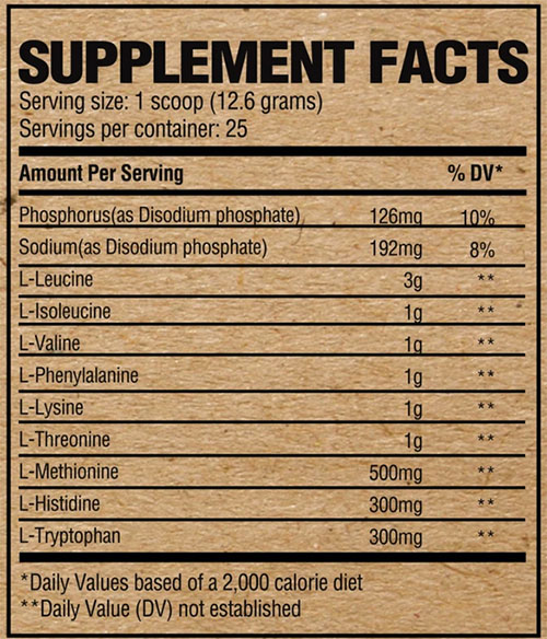 RAW EAA Supplement Facts