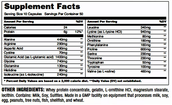 Universal Nutrition Amino 1000 Supplement Facts