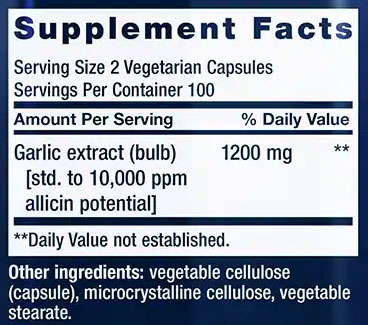 Life Extension Optimized Garlic Supplement Facts