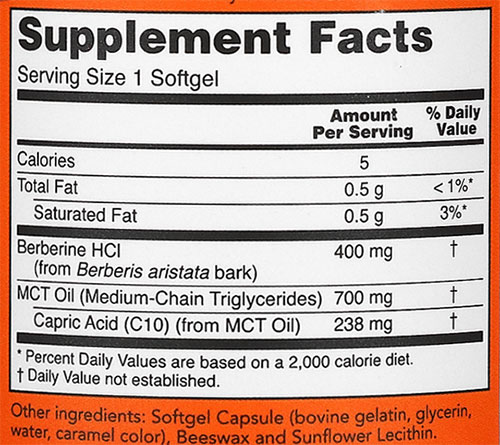 NOW Berberine Glucose Support Supplement Facts