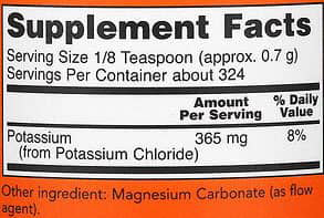 NOW Potassium Chloride Powder Supplement Facts