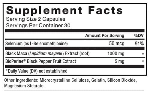 Force Factor Black Maca Supplement Facts Image