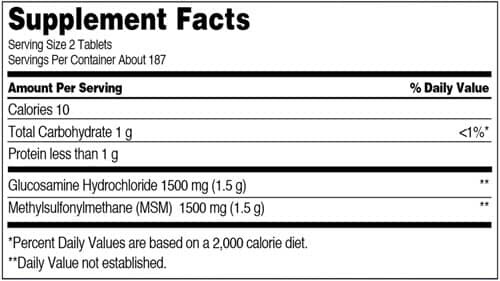 Kirkland Glucosamine with MSM Supplement Facts