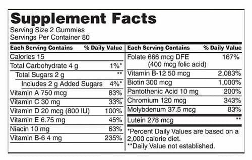 Kirkland Adult MultiVitamin Gummies Supplement Facts