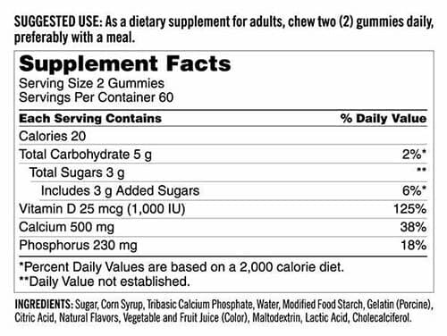 Kirkland Adult Calcium Gummies Supplement Facts