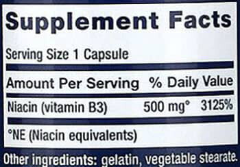 Life Extension Vitamin B3 Niacin Supplement Facts