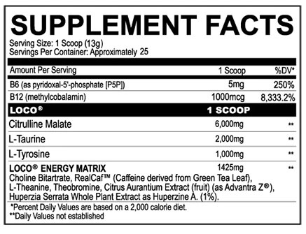 Loco Pre Workout Supplement Facts V2
