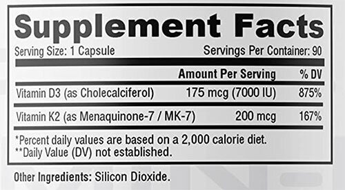 Metabolic Nutrition Vitamin D3 & K2 Supplement Facts Image