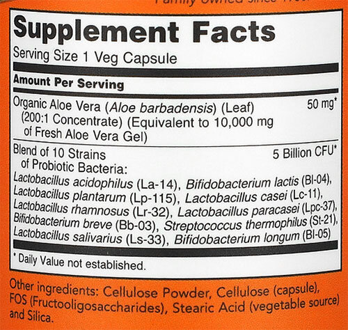 NOW Aloe Vera Probiotics Supplement Facts