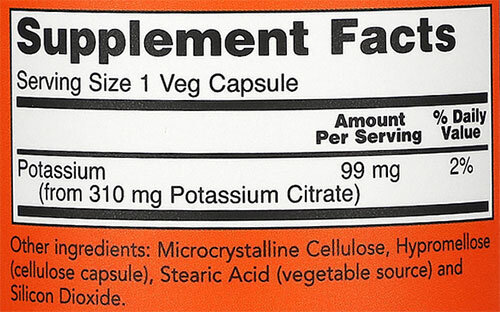 NOW Potassium Citrate Supplement Facts