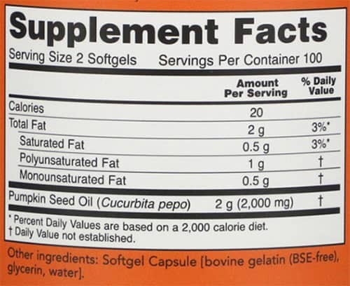 NOW Pumpkin Seed Oil Supplement Facts