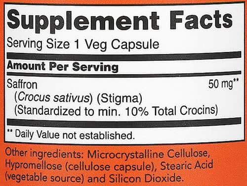 NOW Foods Saffron Supplement Facts