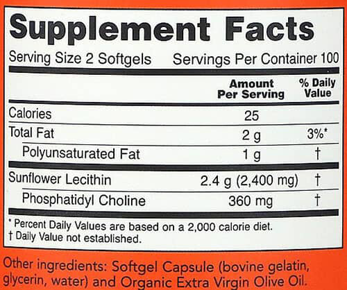 NOW Sunflower Lecithin Supplement Facts