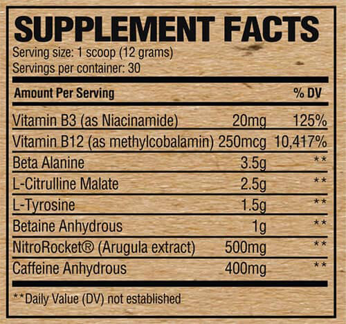 RAW Pre Extreme Supplement Facts