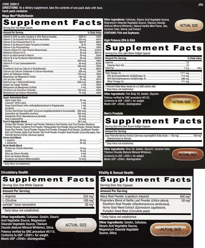 GNC Mega Men VitaPak Supplement Facts