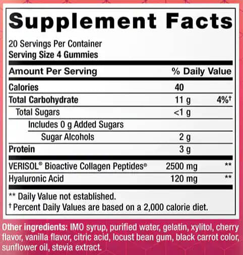 Gummy Science Youthful Collagen Life Extension Supplement Facts