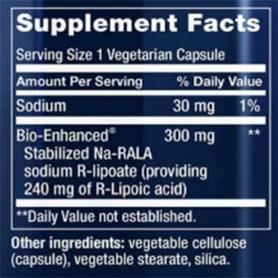 Life Extension Super R Lipoic Acid Supplement Facts
