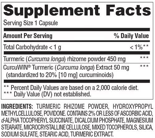 Members Mark Turmeric Curcumin Complex Supplement Facts