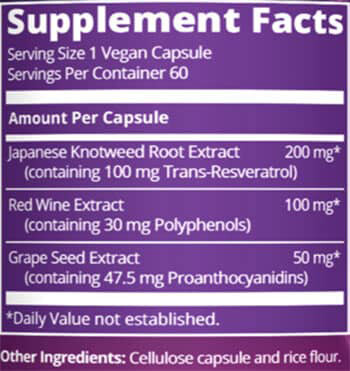 MRM Resveratrol Supplement Facts
