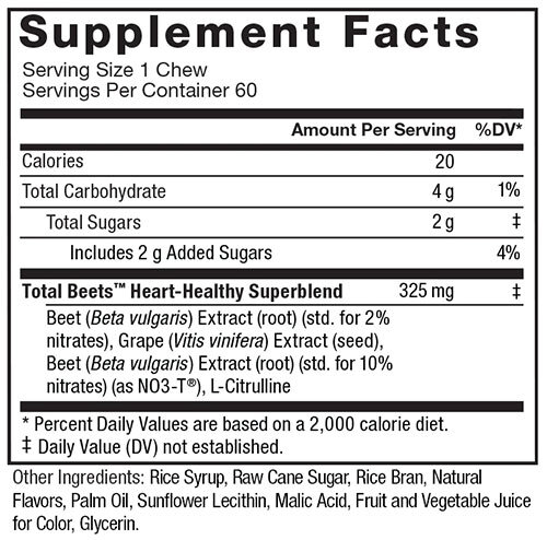 Total Beets Chews Supplement Facts Image