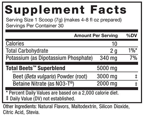 Total Beets Powder Supplement Facts Image