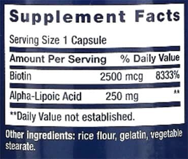 Life Extension Alpha Lipoic Acid with Biotin Supplement Facts