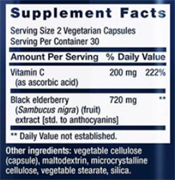 Life Extension Black Elderberry + Vitamin C Supplement Facts