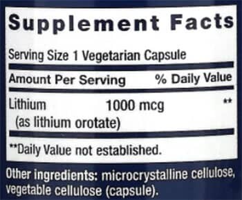 Life Extension Lithium Supplement Facts